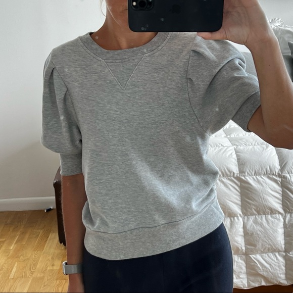 frame shirred short sleeve sweatshirt